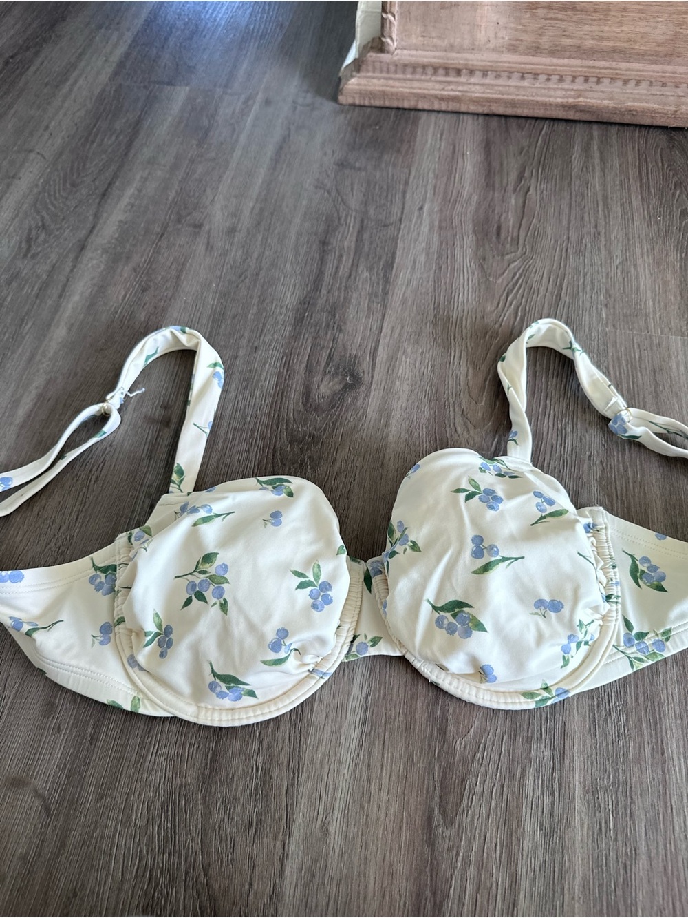 Shade & Shore Cream Bra with Blue Floral Print